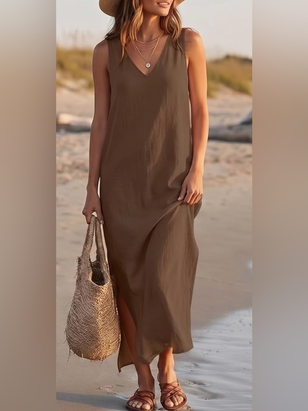 Women’s Sleeveless Maxi Dress with Slit Size M